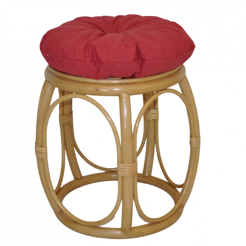 Ratanová taburetka široká medová polstr vínový melír