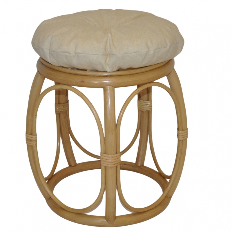Ratanová taburetka široká medová polstr světle béžový melír