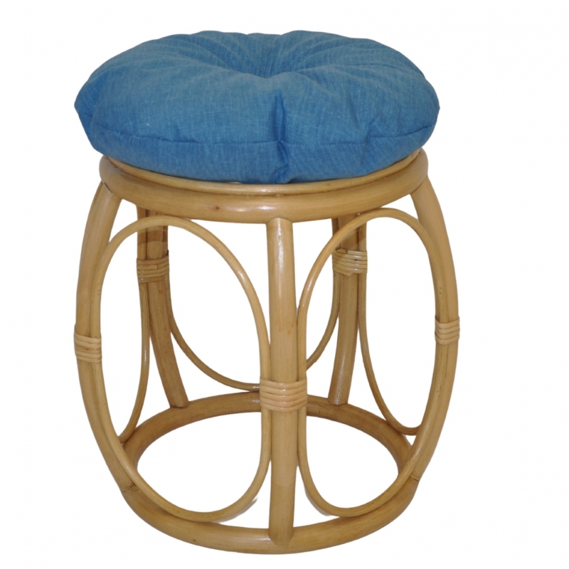 Ratanová taburetka široká medová polstr tyrkysový melír