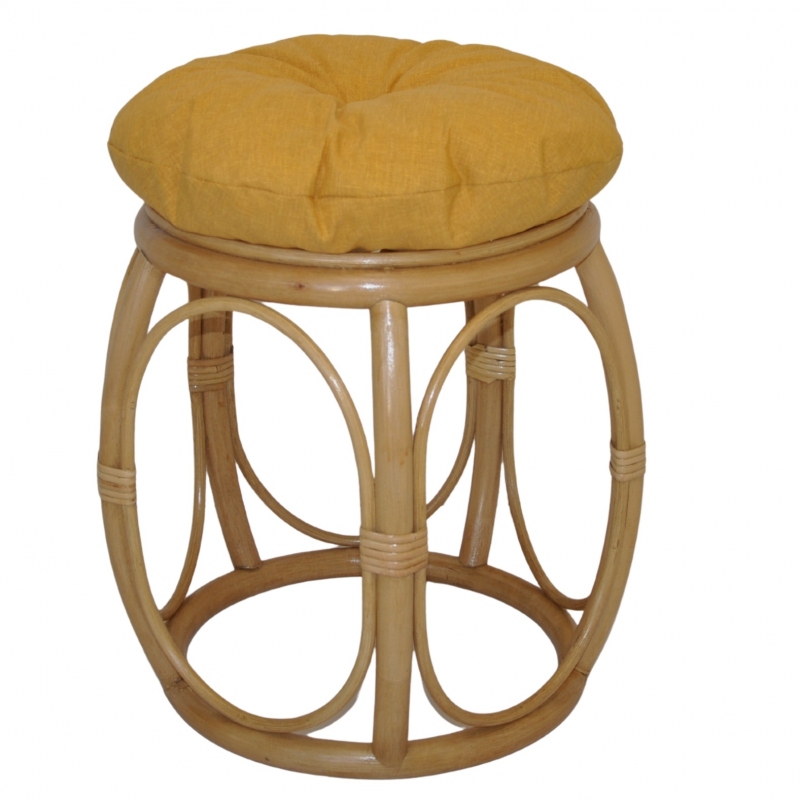 Ratanová taburetka široká medová polstr žlutý melír