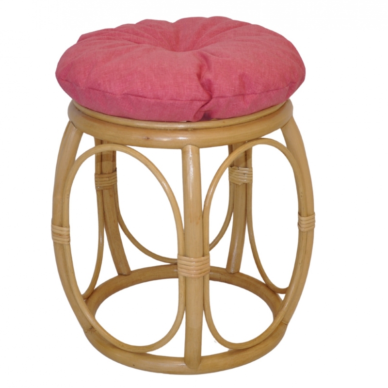 Ratanová taburetka široká medová polstr malinový melír