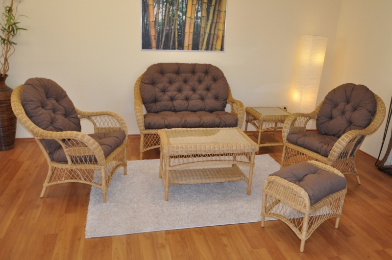 Ratanová sedací souprava Florida medová - polstry hnědý melír