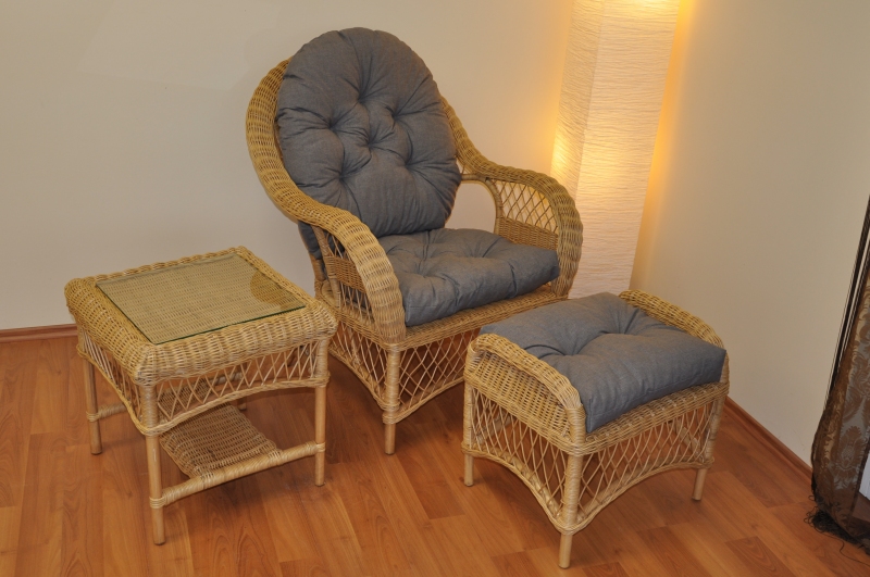 Ratanová sedací souprava Florida pohoda medová - polstry šedý melír