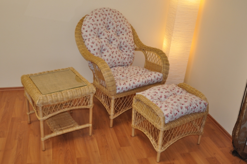 Ratanová sedací souprava Florida pohoda medová - polstry motiv růžičky