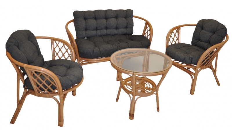 Ratanová sedací souprava Cayman tmavý med velká polstry tmavě šedý melír