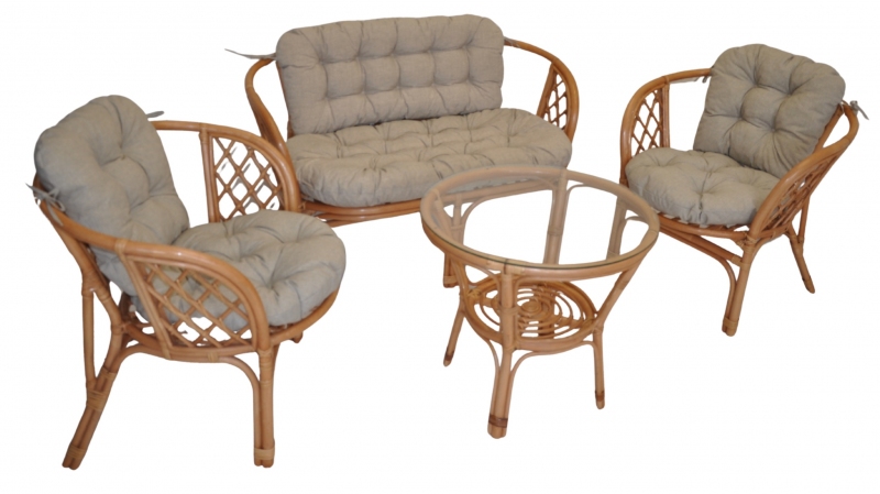 Ratanová sedací souprava Cayman tmavý med velká polstry tmavě béžový melír