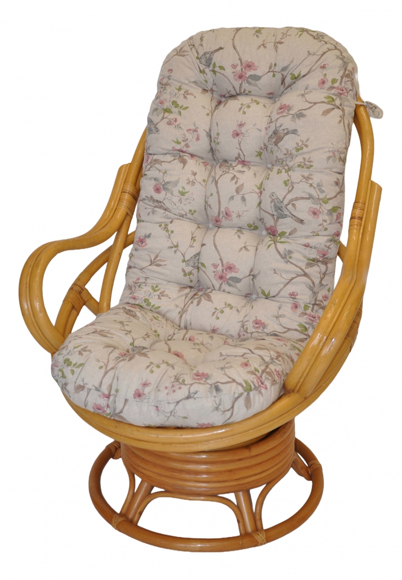 Ratanové houpací křeslo Rock and roll medové polstr motiv ptáci