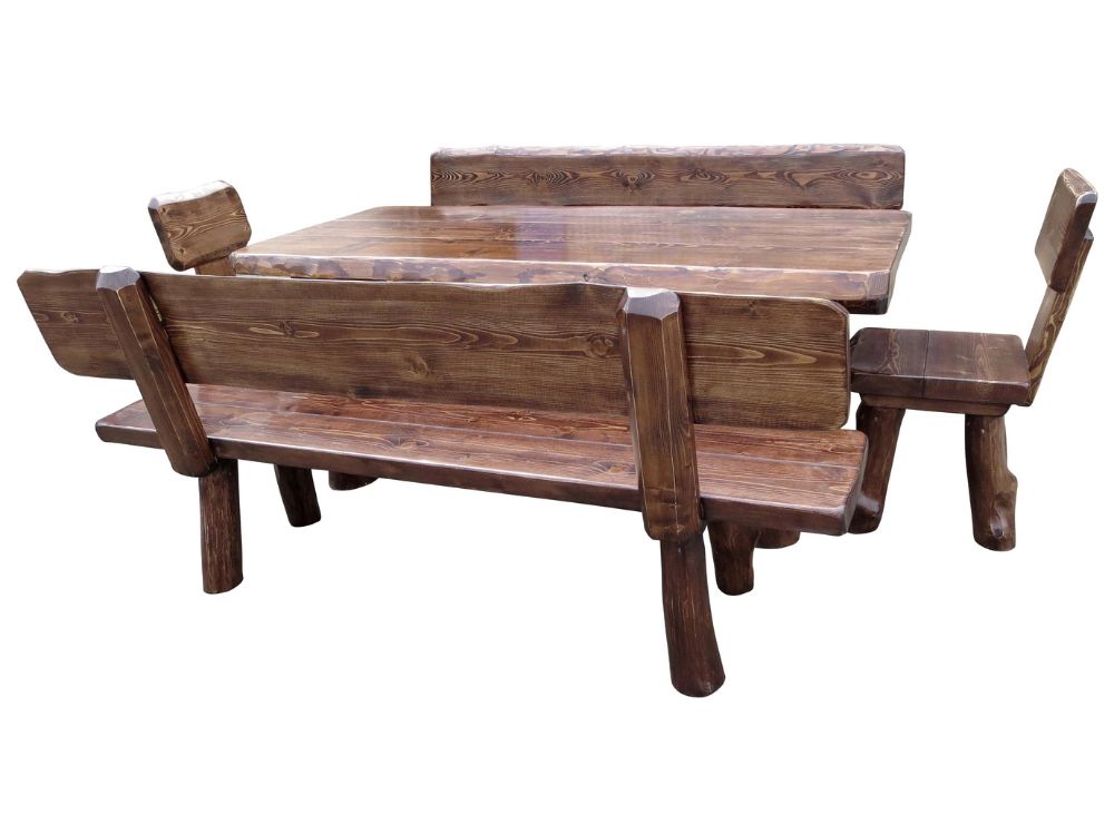 Dřevěný zahradní nábytek z masivu Obří Důl 2m pro 8 osob se 2 židlemi hnědý