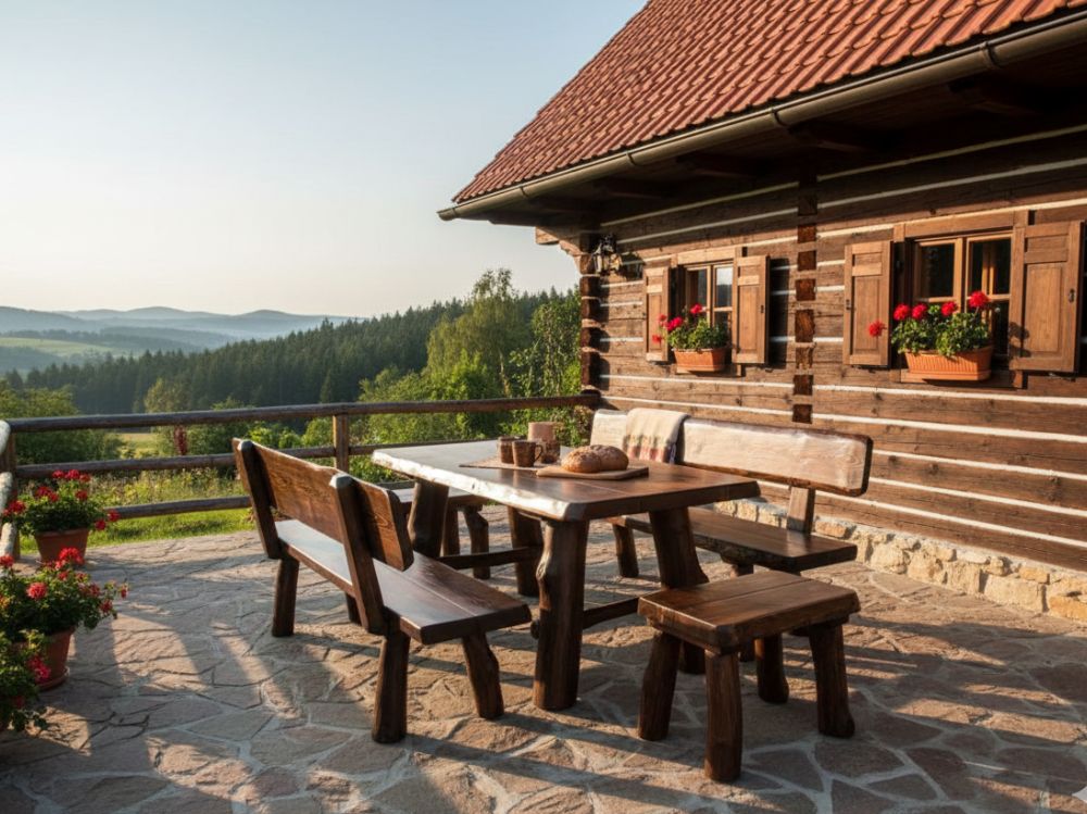 Dřevěný zahradní nábytek z masivu Obří Důl 2m pro 8 osob hnědý