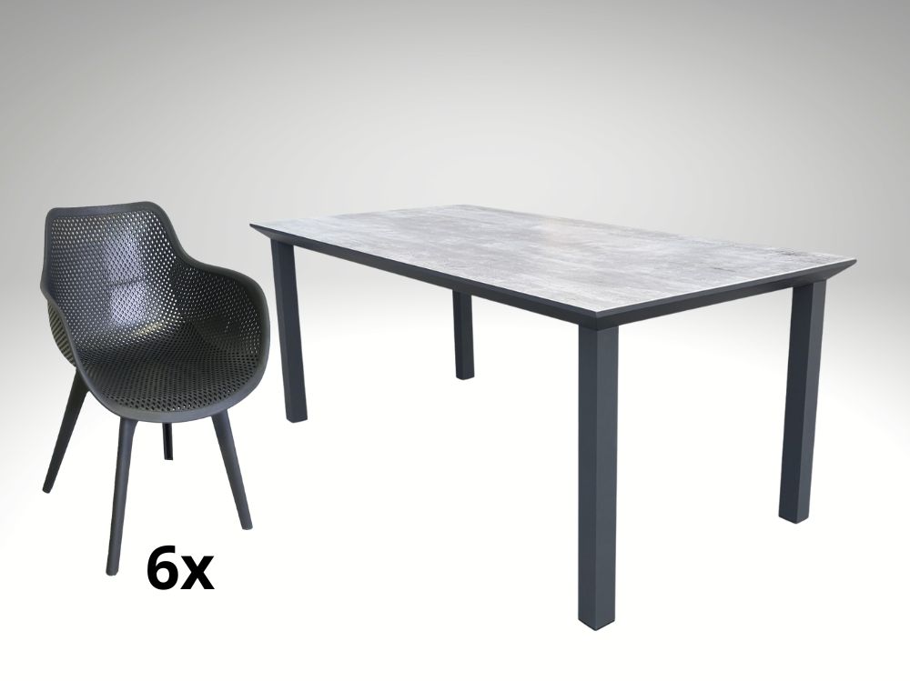 Hliníkový nábytek: stůl Florance 180cm keramická deska a 6 designových křesel Jasper