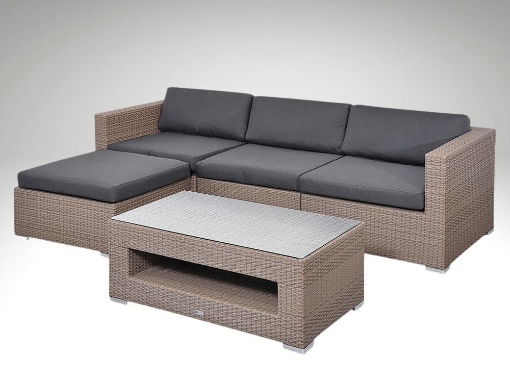 Zahradní set ALLEGRA 7 pro 3-4 osoby, šedobéžový umělý ratan 239x156cm