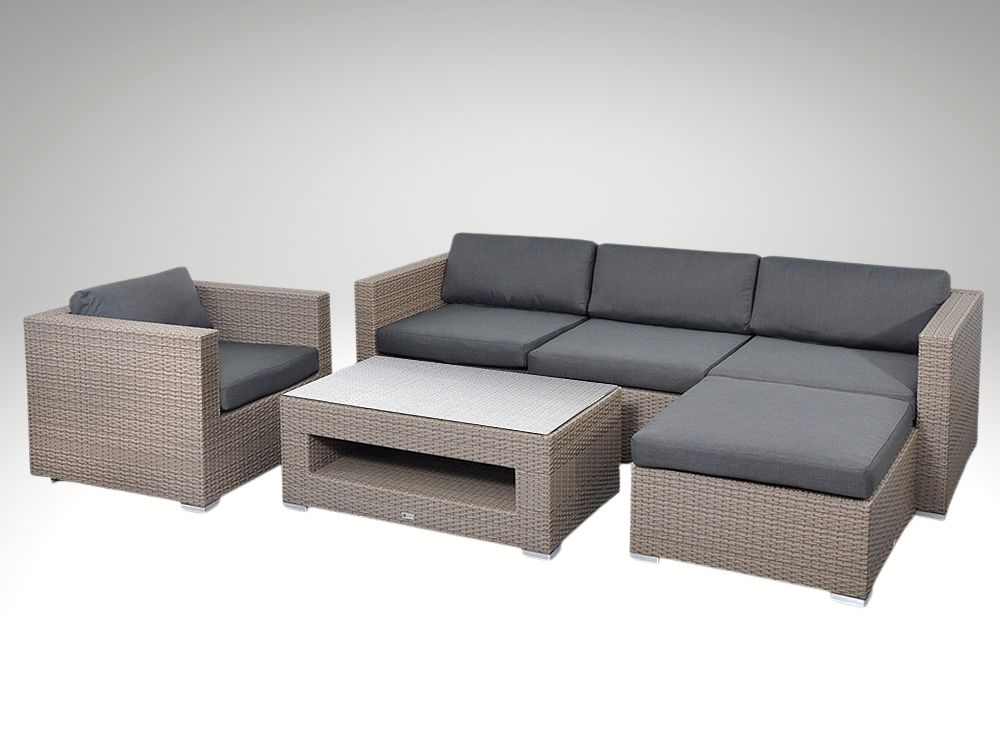Zahradní set ALLEGRA 8 pro 4-5 osob, šedobéžový umělý ratan 239x156cm