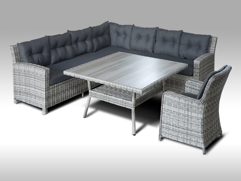 Zahradní set – sedací souprava Paola Q 2 pro 7 osob, kulatý šedý umělý ratan 238x238cm