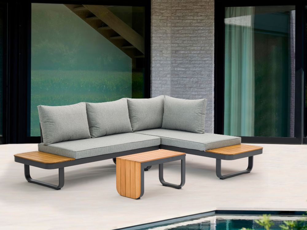 Zahradní set – hliníková variabilní sestava Samos 1 pro 2-4 osoby s akácií 175x245cm
