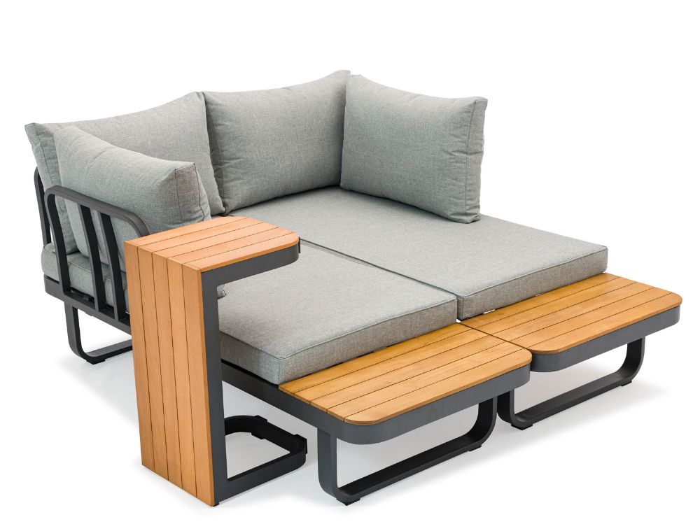 Zahradní set – hliníková variabilní sestava Samos 5 pro 2-4 osoby s akácií 175x140cm